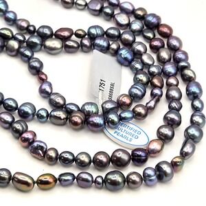 Ocean Treasures Peacock Black Cultured Freshwater Pearl‎ 60 Inch Strand 6-10mm